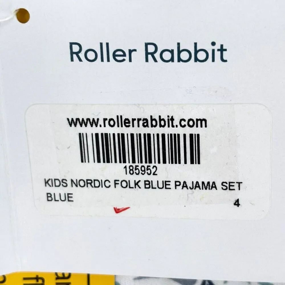 Roller Rabbit Kid’s Size 4 Nordic Folk Print 2-Piece Pajama Set Blue/White NWT